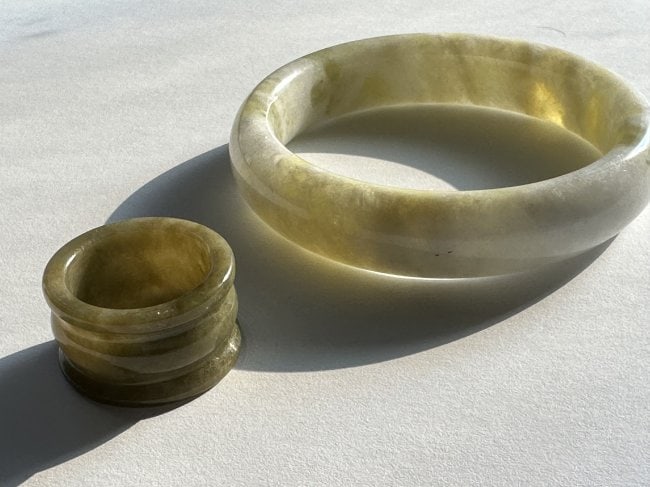 Chinese jadeite bangle and Carved Ring (1 of 1)