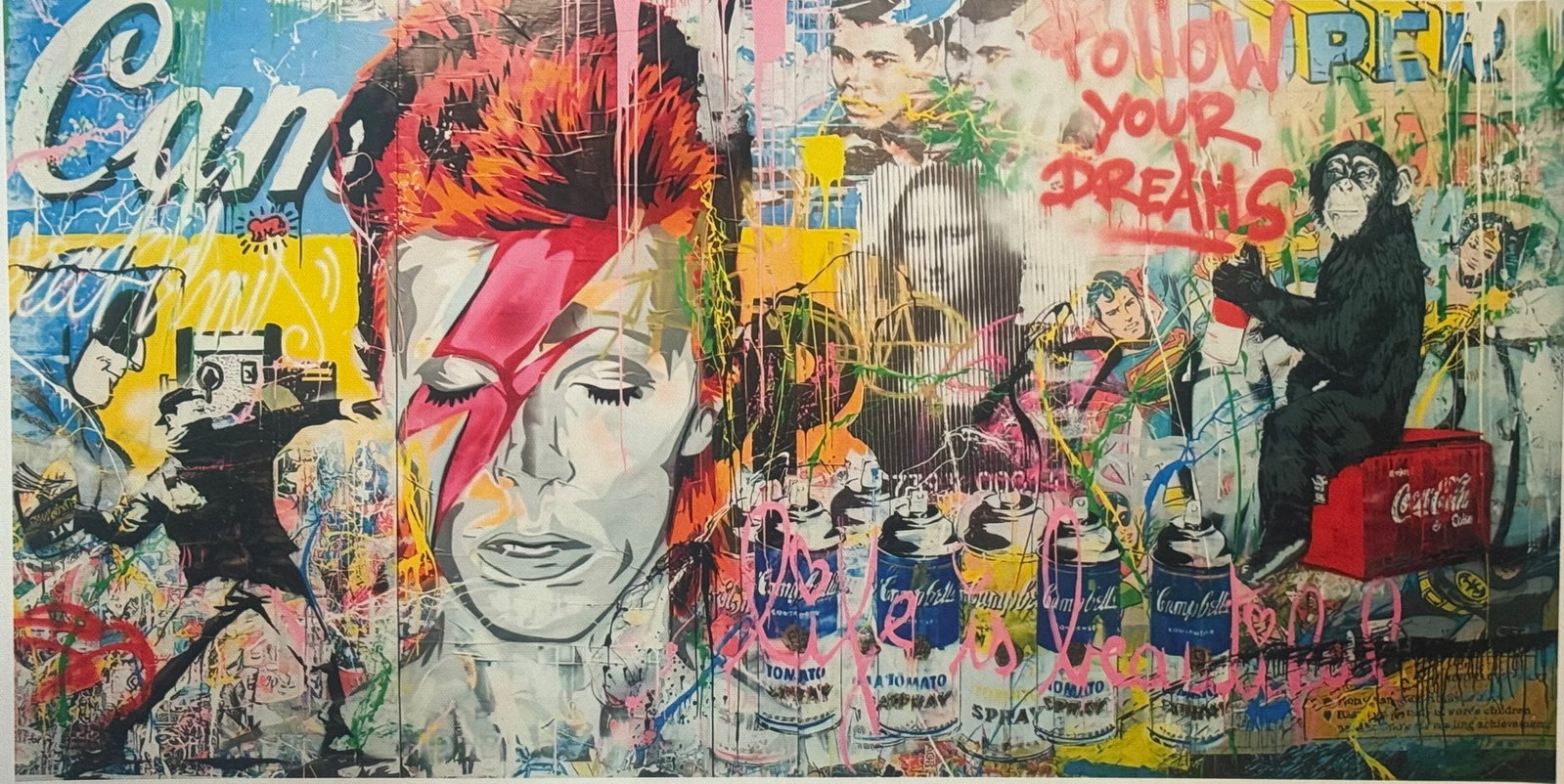Graffiti Street Art Collage: Graffiti Street Art Collage Canvas Print. Size: 23 x 13. Loose Canvas Roll, not framed, not stretched. Approximately one and a half inches border on all sides. Private Collection. The item will be pro