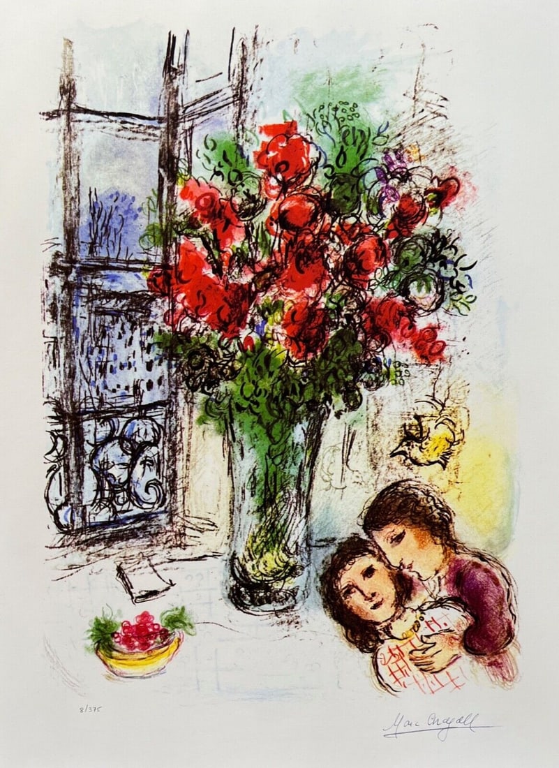 Marc Chagall limited edition Large Print: This is a Marc Chagall limited edition Large Print. The print is facsimile signed on the lower right and is pencil numbered on the lower left from an edition of 375. The image measures 18" x 13". Shee