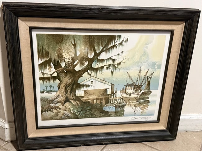Tom Nicholas 1977 Lithograph: This 1977 limited edition color Lithograph,'Along the Gulf Coast' by Tom Nicholas, is part of a series issued by the Franklin Mint Gallery of Fine Art with Certified authenticity and a personal inspec