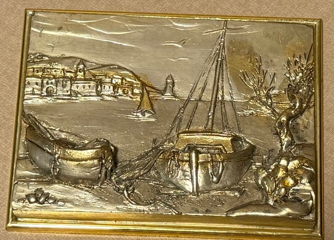 Vintage silver plated Italian coastal scene