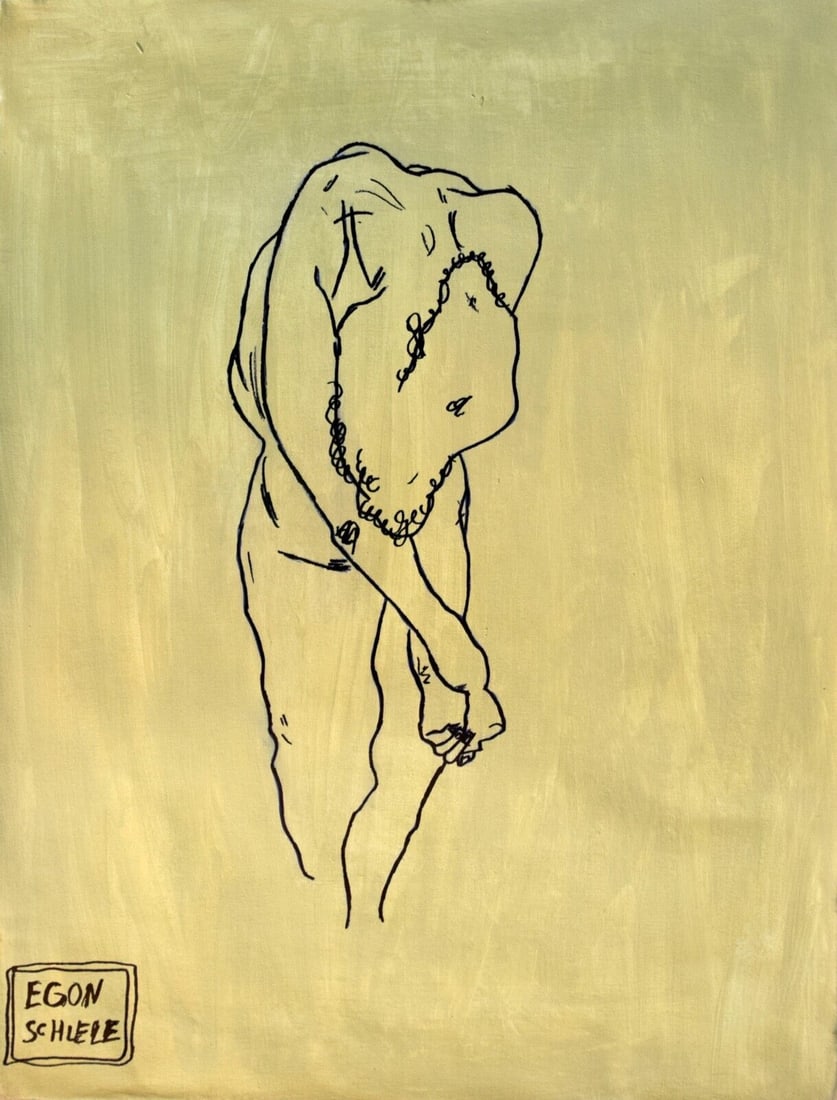 Abstract Canvas, unframed: Abstract Canvas, unframed. Featuring an abstract vintage acrylic on canvas expressionist composition. Signed Egon Schiele in the lower right corner. Size: Approximately 49.5 by 38 centimeters. Sold "I