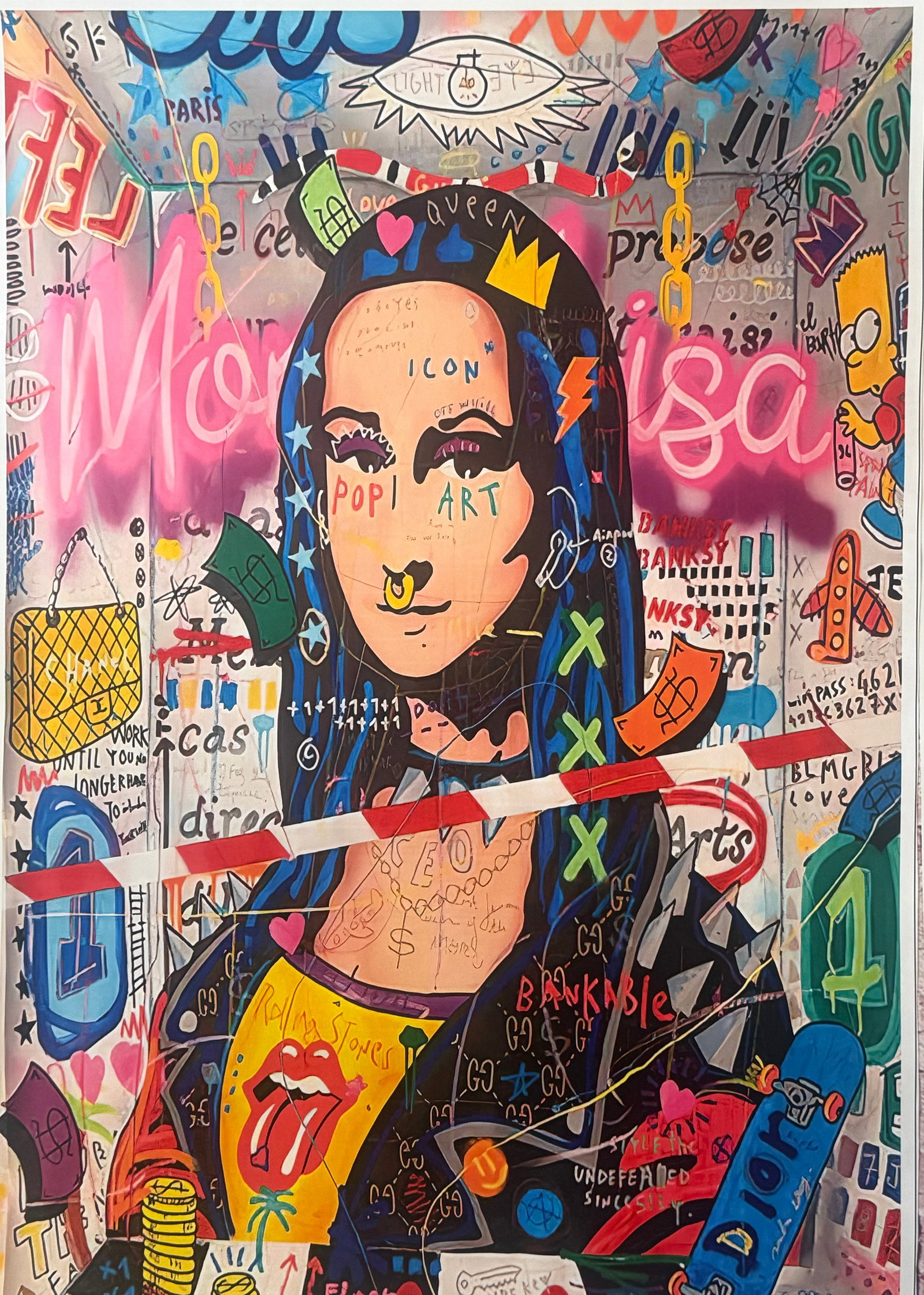 Large Graffiti Street Art Collage: Large Graffiti Street Art Collage Canvas Print. Size: 36 x 24. Loose Canvas Roll, not framed, not stretched. Approximately one and a half inches border on all sides. Private Collection. The item will