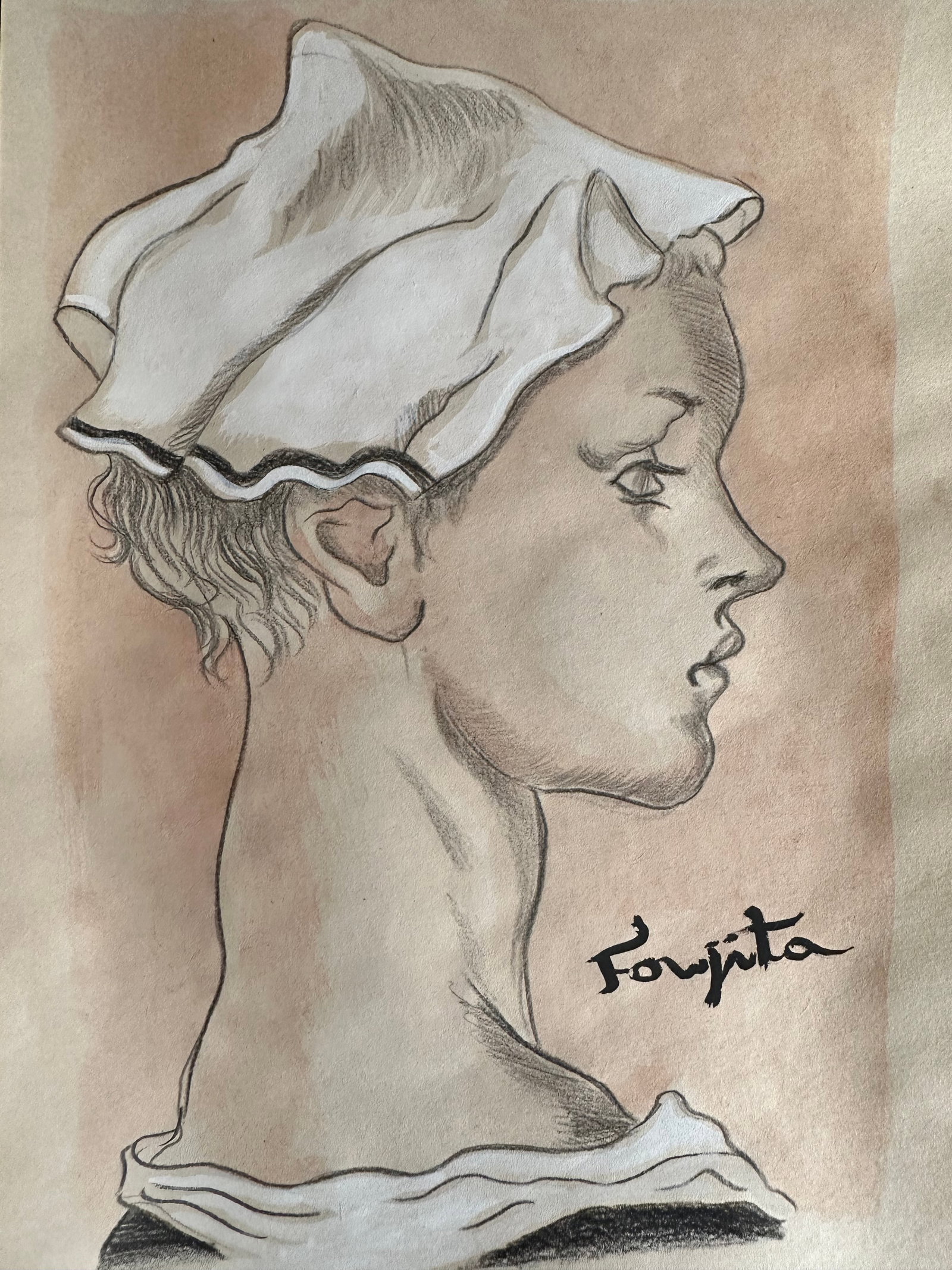 TSUGUHARU FOUJITA Mixed Media on Paper: TSUGUHARU FOUJITA Mixed Media on Paper. Approx Size: 11 3/4 x 8 1/2 inches. NY Collector. No COA or Documents. Sold as is to the manner or style of the artist.