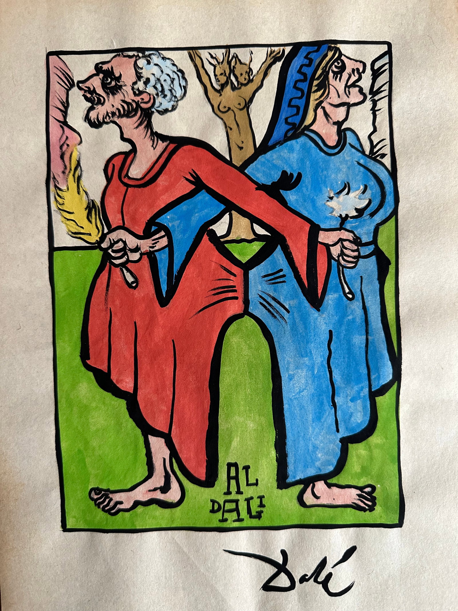 Mixed Media Salvador Dali on Paper.Stamp on verso: Mixed Media Salvador Dali on Paper.Stamp on verso. Size Unframed. Size Approx.: 13 x 8 1/2 inches. The drawing is being sold after and in the style or manner of the artist. The piece has no formal doc