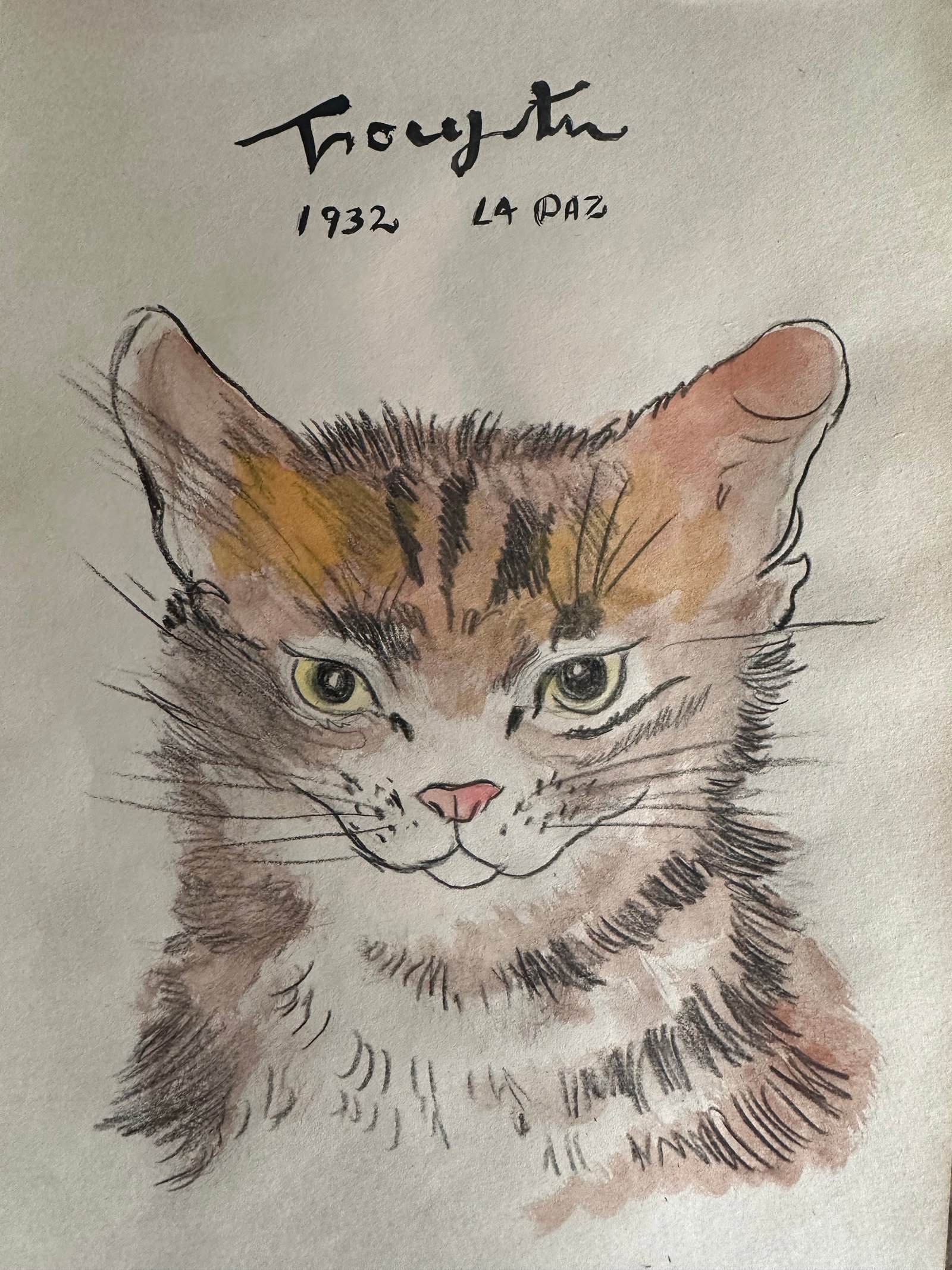 TSUGUHARU FOUJITA Mixed Media on Paper: TSUGUHARU FOUJITA Mixed Media on Paper. Approx Size: 11 3/4 x 8 1/2 inches. NY Collector. No COA or Documents. Sold as is to the manner or style of the artist.