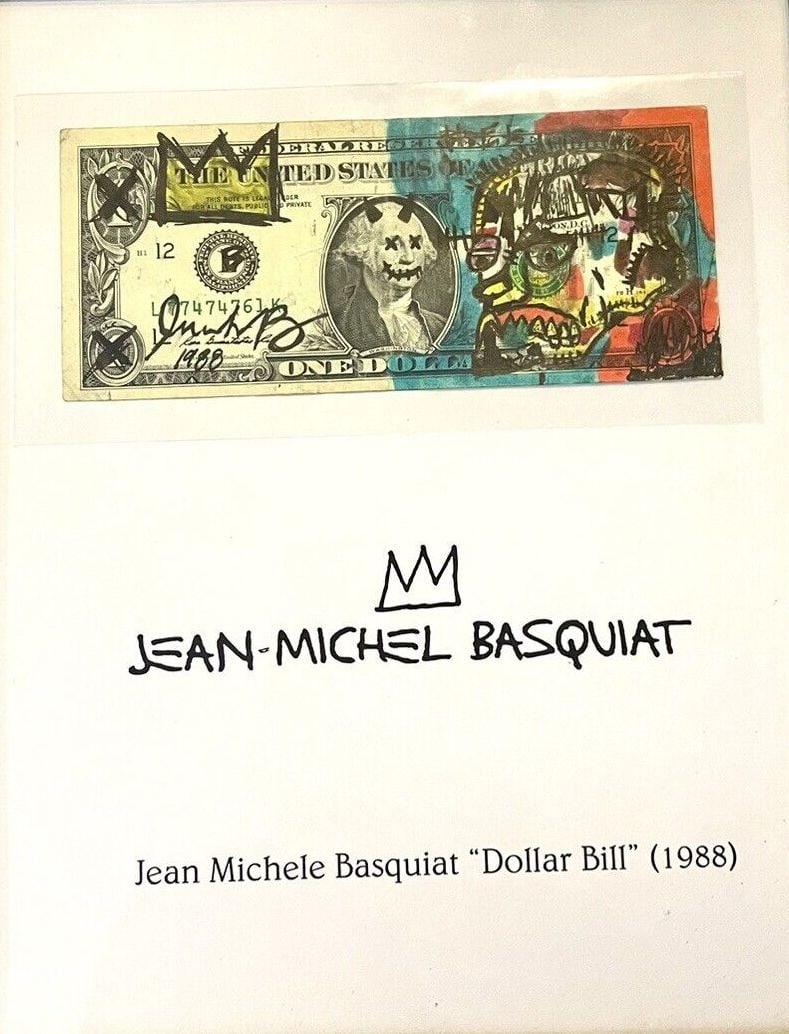 Basquiat inspired Drawing Dollar Bill Pop Art: Basquiat inspired Drawing on $1 Dollar Bill Pop Art SAMO Vintage.Real drawing on a dollar bill, 8x11 unframed.Sold as in the style and manner of the artist.