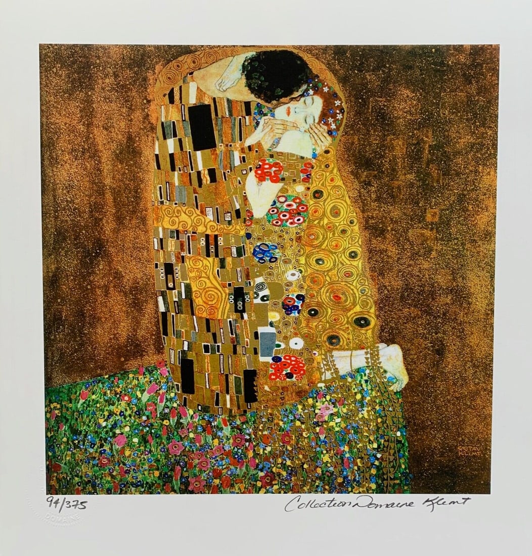Gustav Klimt Print: This piece is pencil signed on the lower right and has an embossed seal stamped. Pencil numbered from an edition of 375. The image measures 9" x 9". Paper with border measures 11.5 x 11. Published on