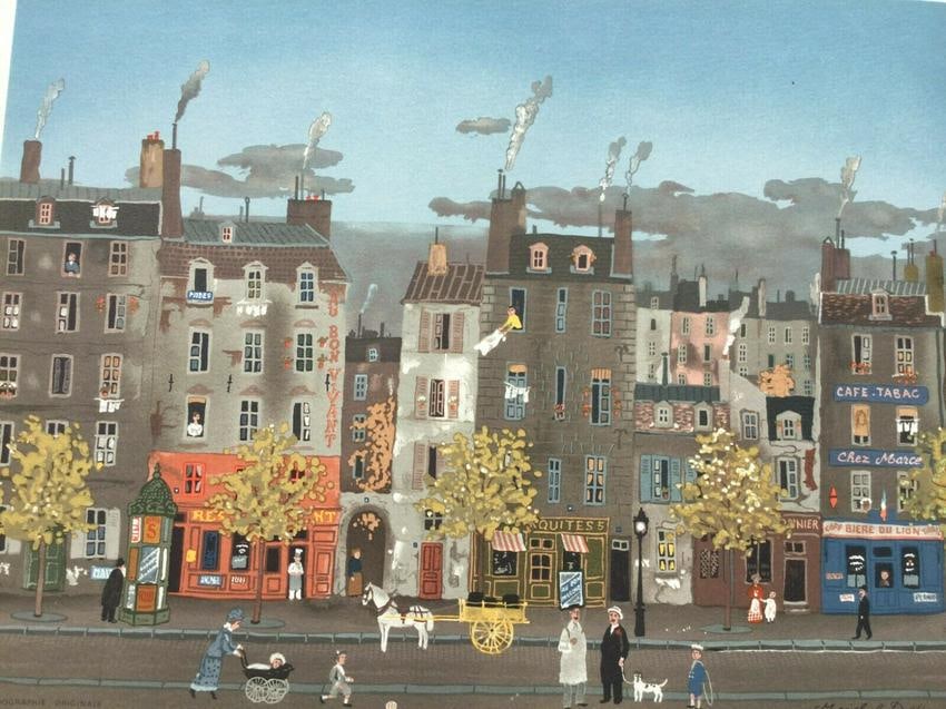 Michel Delacroix Lithograph: Michel Delacroix Lithograph. Dimension. 12.5 X 17.25 inches,no margins. Signed in the stone, unframed. The streets of Paris have haunted Michel Delacroix\'s memories of his childhood and have been