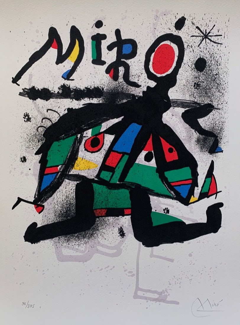 Joan Miro - Signed & Numbered Print: Joan Miro - Signed & Numbered Print. This piece is a facsimile signed on the lower right. Pencil numbered from an edition of 375. The paper measures 17" x 13", Image measures 15" x 11.5". Made on