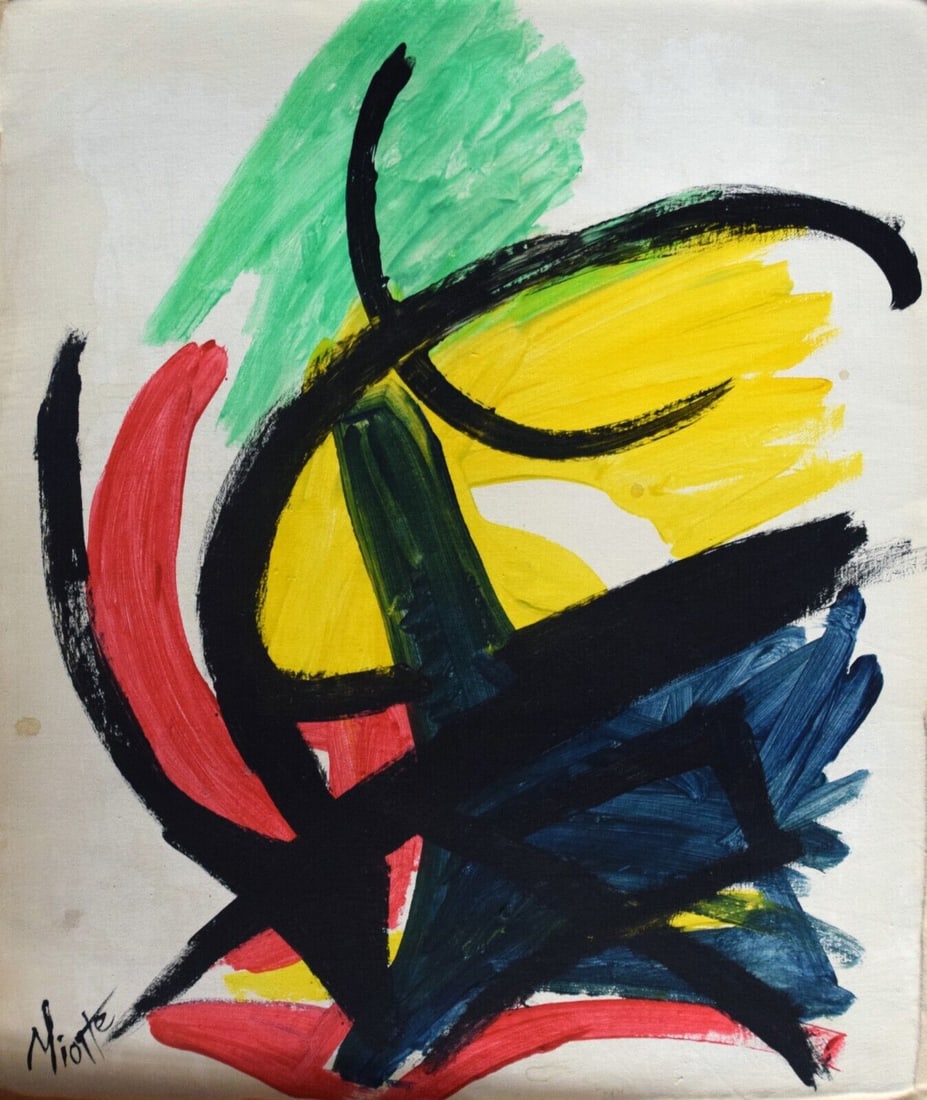 Abstract Acrylic Canvas Signed Miotte: Abstract Acrylic Canvas Signed Miotte, 20th Century Modern Art. Size Approximately 35 by 43 centimeters. No COA, no supporting papers, sold "in the manner of"