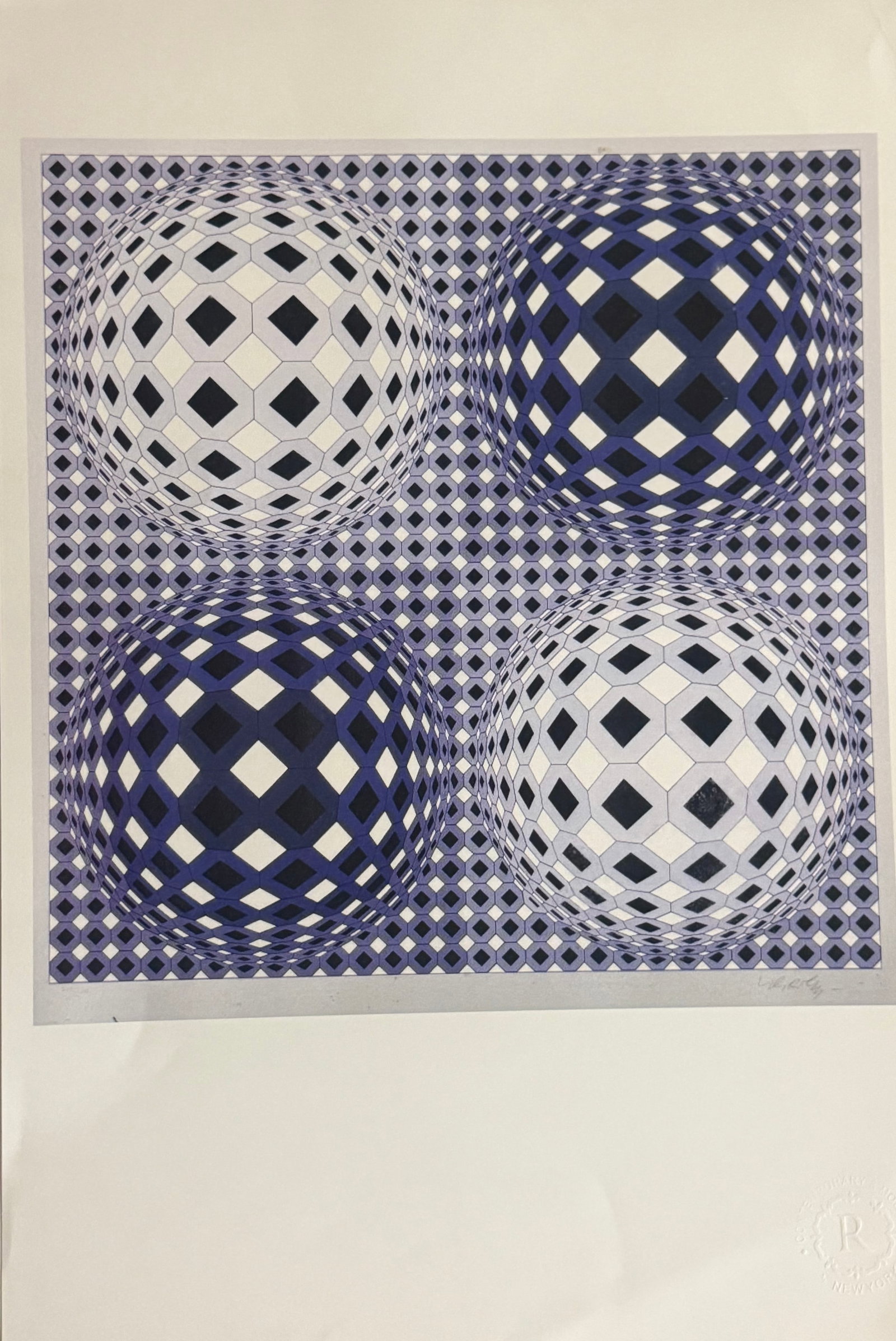Victor Vasarely Print on Paper: Victor Vasarely Print On Paper. Size: 18 x 12 inches. See photos as part of the description. PROVENANCE: NEW YORK Private collection stamp on Verso.Will be shipped rolled in a tube. We pack & ship for