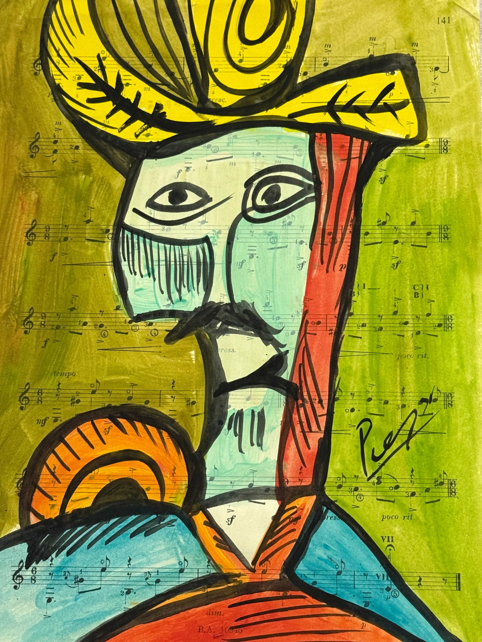 PABLO PICASSO WATERCOLOR DRAWING ON PAPER: PABLO PICASSO WATERCOLOR DRAWING ON PAPER, SIGNED AND SEALED STAMPED. Size Unframed. Size Approx.: 13 x 8 1/2 inches. The drawing is being sold after and in the style or manner of the artist. The piec