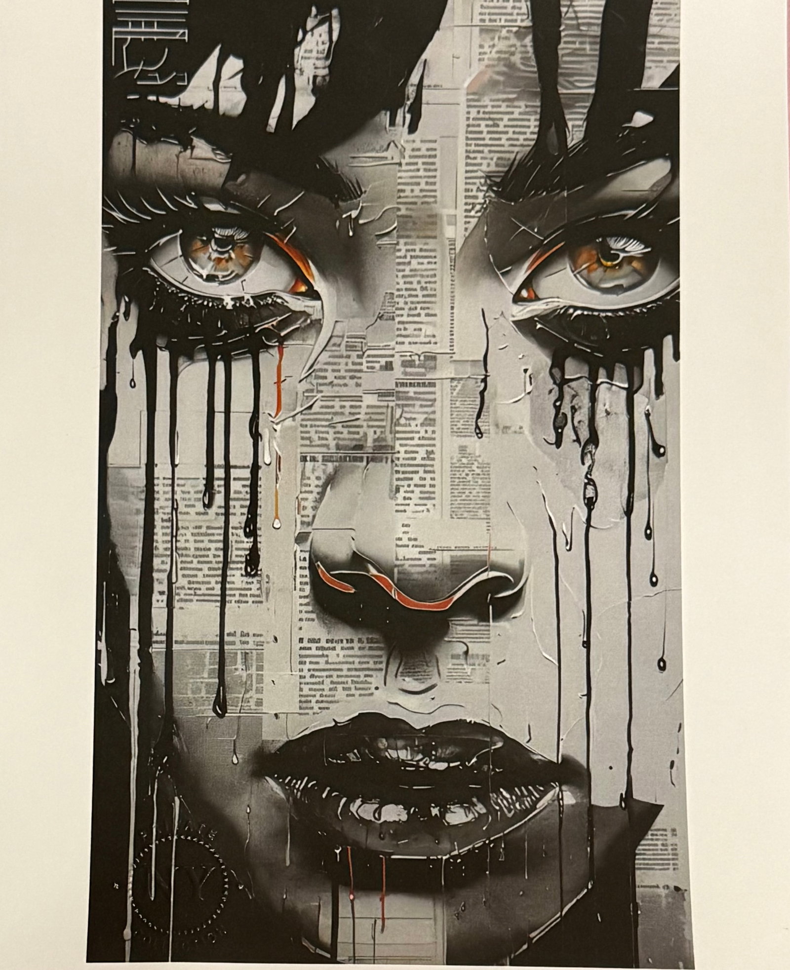 Abstract Portrait Of A Woman, Print: Abstract Portrait Of A Woman, print, Embossed Seal Stamp, Private NY Collection. Here is a striking street-art style artwork featuring a single, stylized face with bold and dynamic graffiti-inspired e