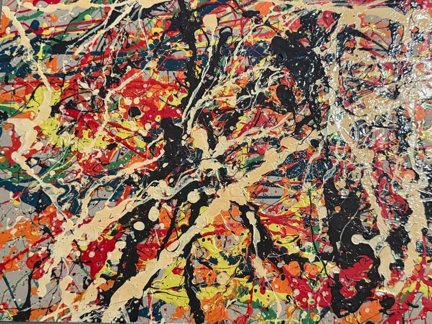 Jackson Pollock Style Abstract Expressionist Painting: Striking abstract expressionist painting executed in the iconic drip and splatter style associated with Jackson Pollock.Striking abstract expressionist painting executed in the iconic drip and