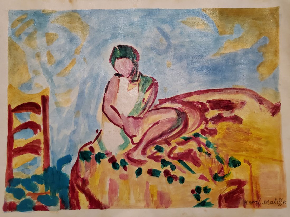 Henri Matisse Gouche On Paper Signed-COA: Gouche on paper11-5/8 x 14-1/4 inches Signed in PEN along lower edgeGalerie Georges Grioux stamped,Galerie George Petit stamped, COA Label Verso