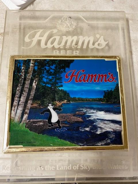 Hamms Beer Advertising: Vintage Hamms Bear Beer Advertising no light and a small crack in the frame