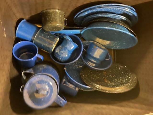 Camping dishes: Several Pcs of Blue Granite Camping dishes