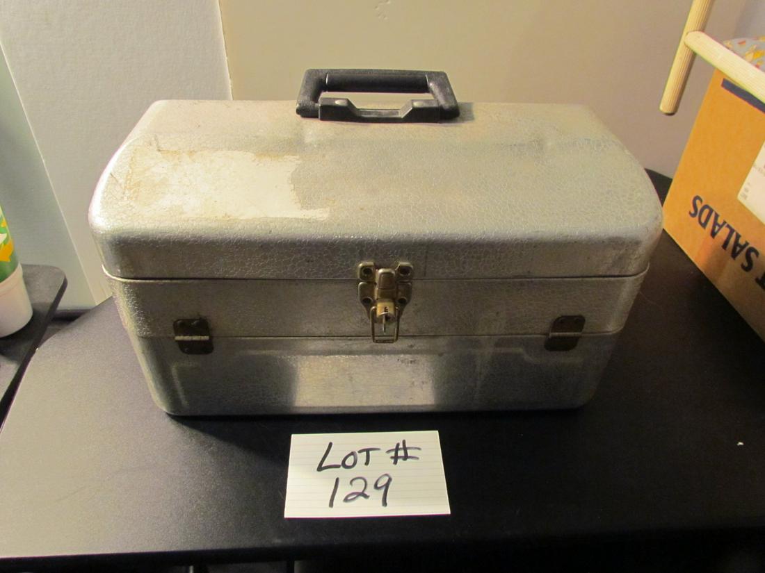 Tackle Box: This is a Vintage Aluminum With Several Lures and fishing items in it