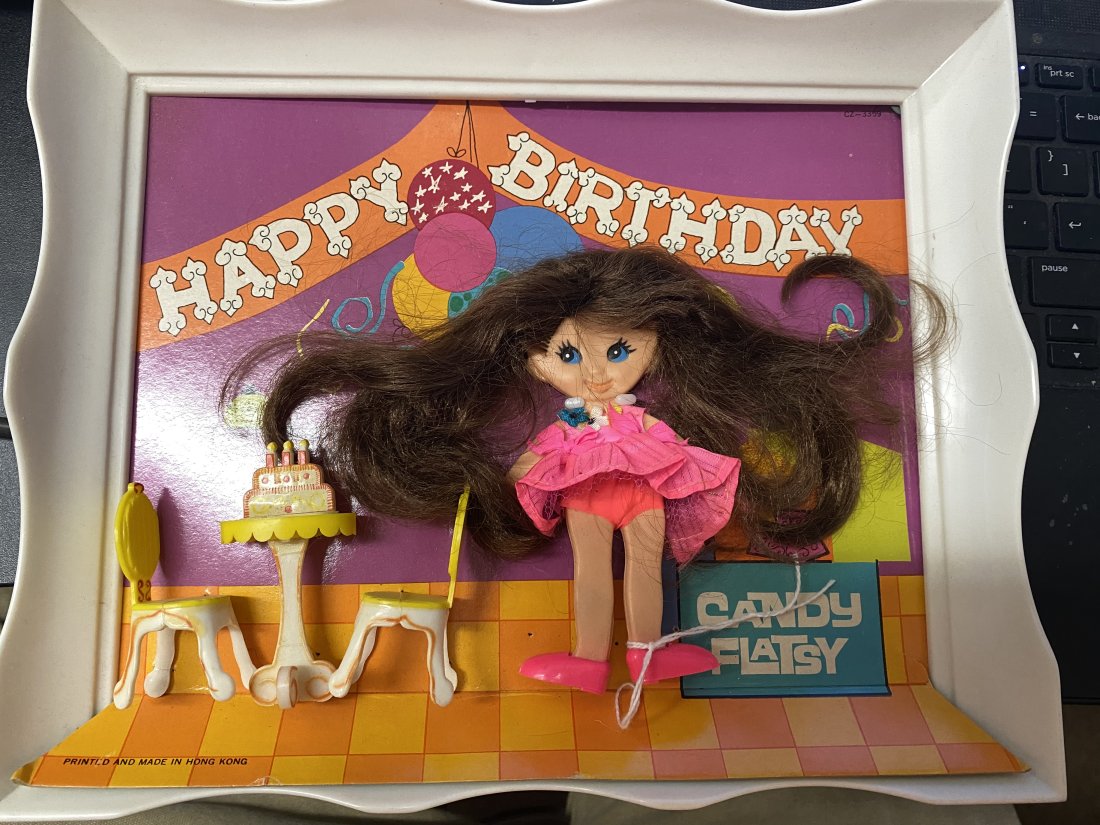 Happy Birthday Candy Flatsy: This is a vintage Toy and is in good shape has what appears to be original package left