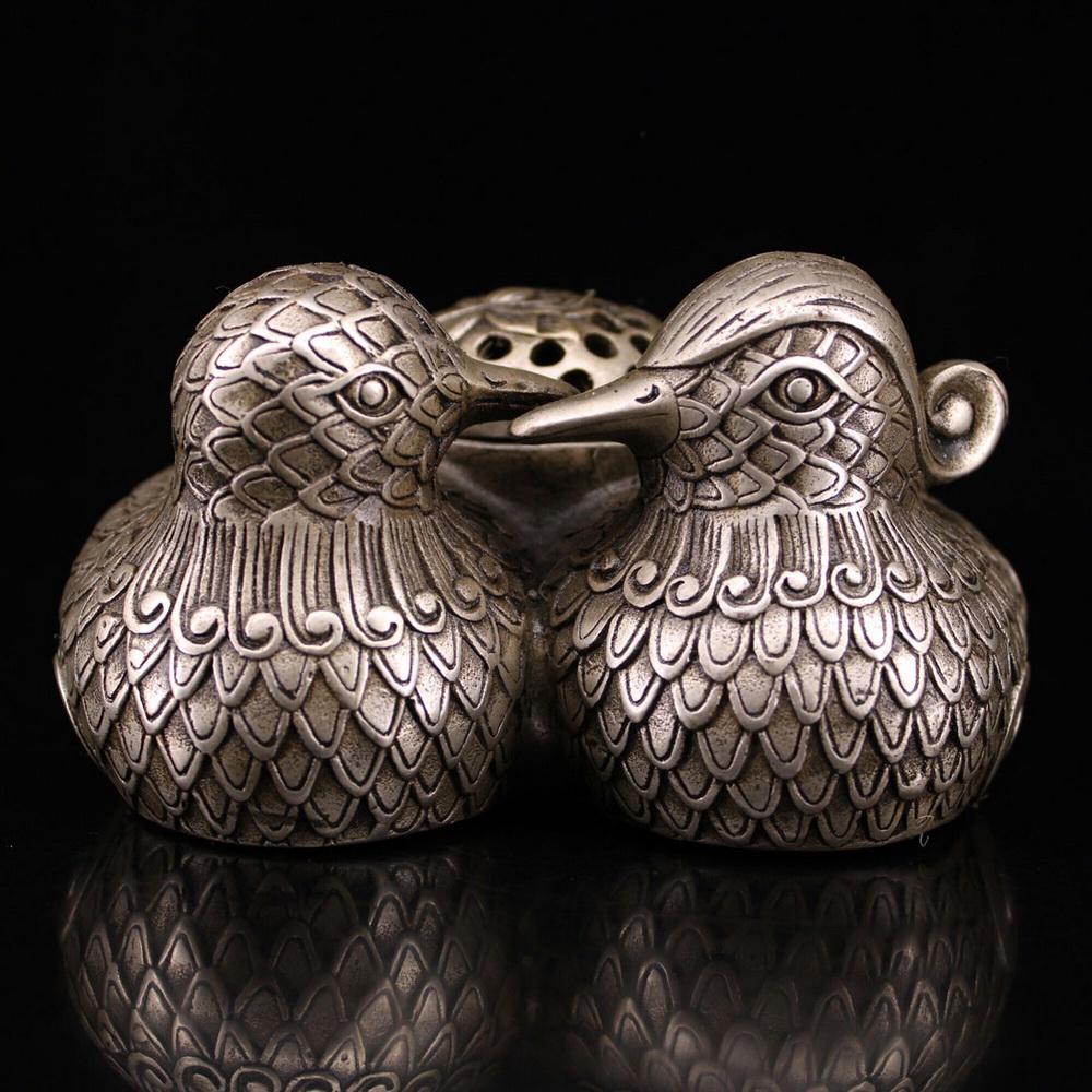 White Copper mandarin duck Incense Burner: White Copper mandarin duck Incense Burner