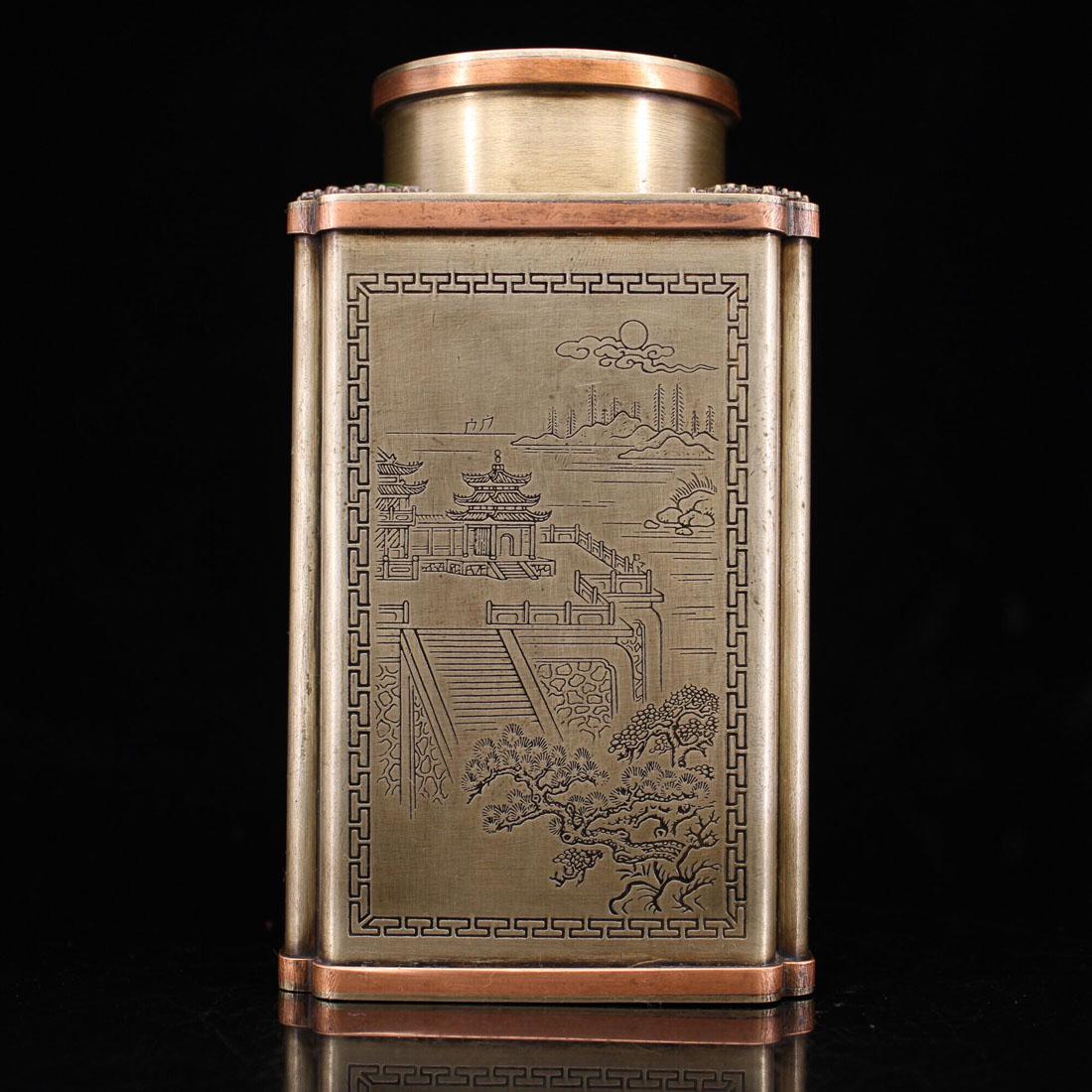 Antique Copper Tea Jar engraved Longevity God (1 of 9)