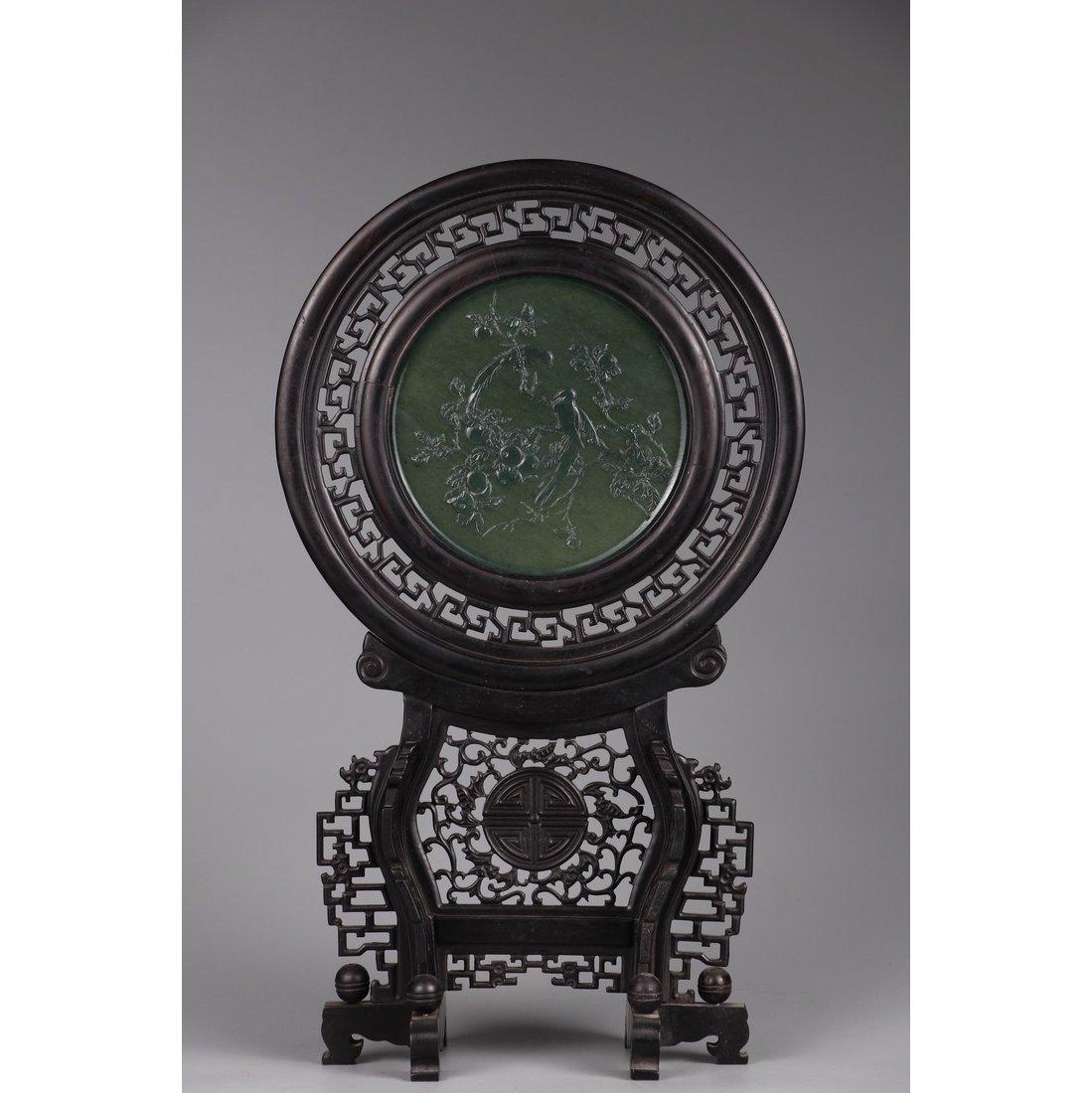 Qing Dynasty table screen, zitan wood inlaid with (1 of 9)