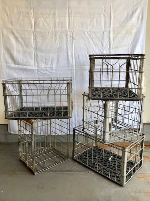 Vintage Metal Wire Milk Crates Lot of 5: Vintage Metal Wire Milk Crates Lot of 5. Some of the Tuscan crates have plastic floors/bases- great lot of old metal crates!