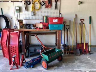Garage Workshop Contents Tool Hardware Lot: Garage Workshop Contents Tool Hardware Lot- Everything Shown! Hand Tools, Yard Tools, Mechanics Tools & More! Take Everything As-Shown! 2-Ton Jack, Jackstands, Ramps, Scotts Spreader, Shovels, Brooms.