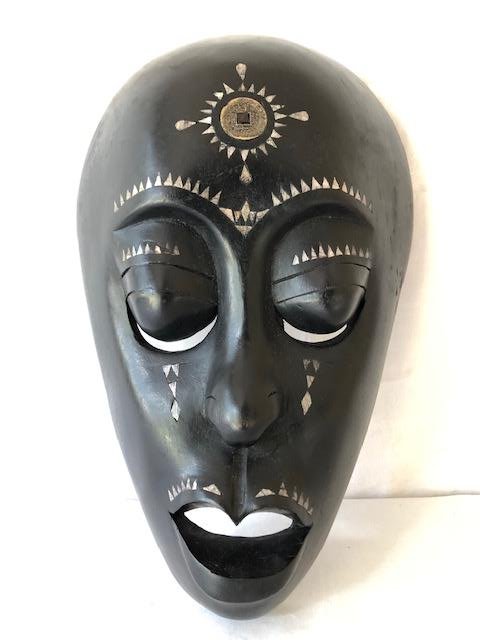 Carved Ebony Ethnic Tribal Mask: Carved Ebony Ethnic Tribal Face Mask. African? 12 5/8" by 7 5/8" in dimension.
