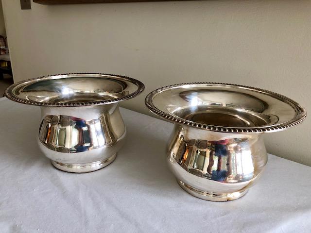 Silverplate Wine Chiller Set of 2: Silverplate Wine Chiller Set of 2. 9 1/2-inch Diameter, 5-inch Diameter Base; 6-inches High/Deep. In nice estate condition.