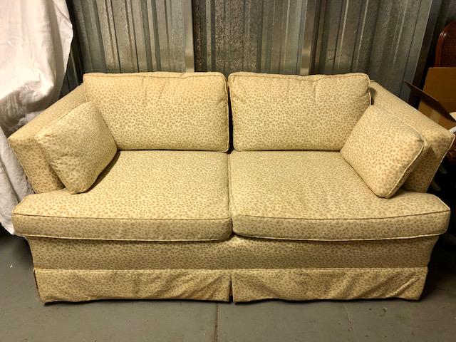Upholstered Loveseat With Animal Print Fabric: Baker Upholstered Loveseat With Brunschwig and Fils Animal Print Fabric; 64 inches Long by 30 inches Deep by 32" High