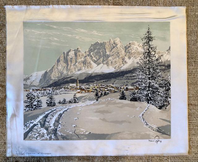Hans Figura Cortina Italy Signed Print on Silk Unframed: Hans Figura Signed Numbered Print on Silk Unframed Depicting Cortina, Italy; 13 by 16-inches.