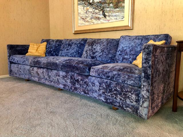 Vintage Mid-Century 8-Foot Kitsch Crushed Blue Velour (1 of 5)