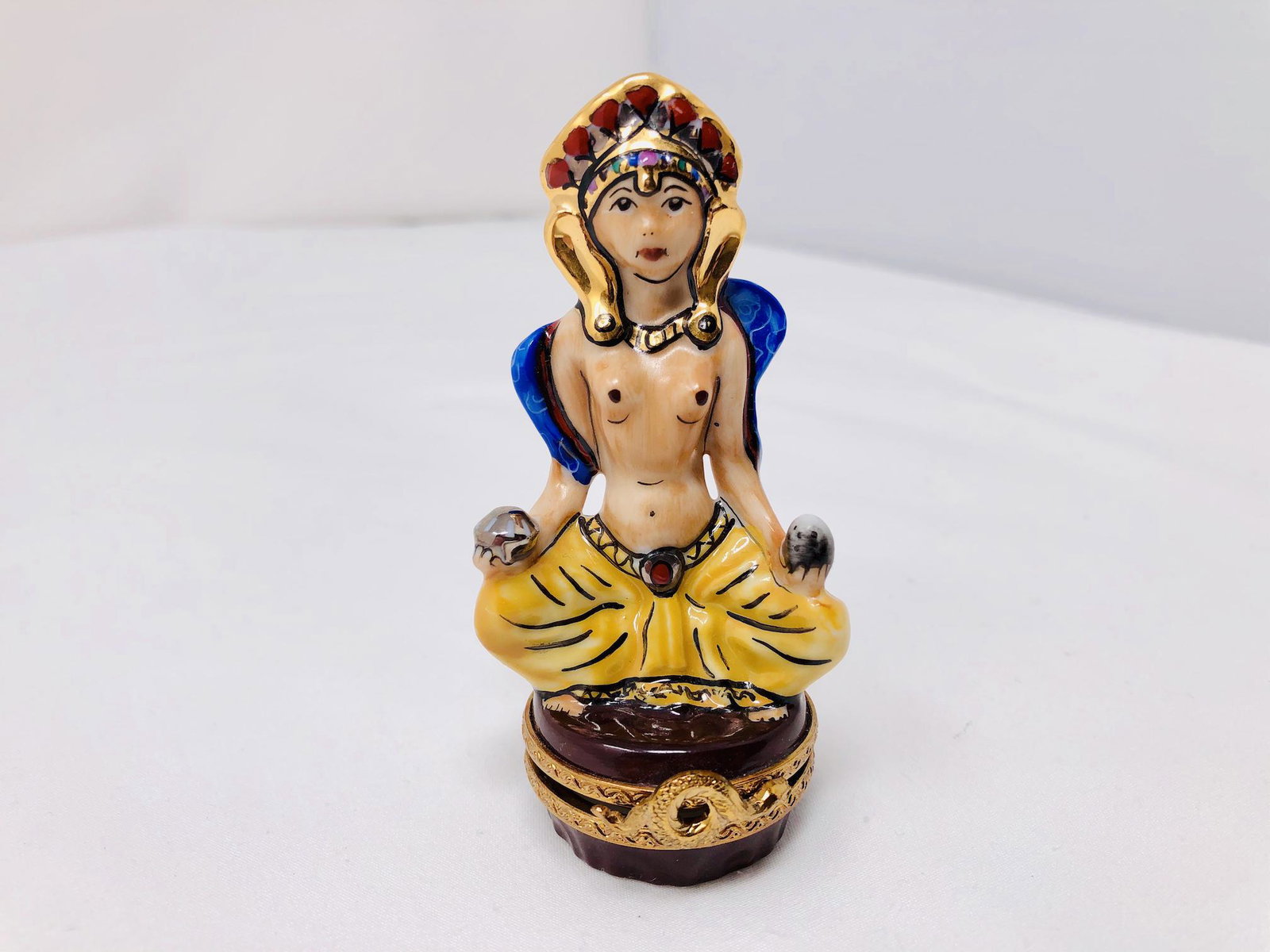 Egyptian God Peint Main Limoges Painted Trinket Box: Egyptian God Peint Main Limoges Painted Trinket Box. Beautifully detailed and painted. Approx. 3 1/2-inches high by 1 1/4-inch diameter base.