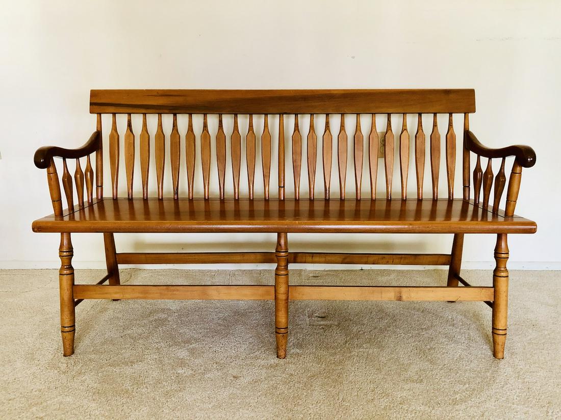 Duckloe Bros Portland PA Traditional Solid Wood Parsons: Duckloe Bros. Portland PA Traditional Solid Wood Parsons Bench. Circa 1960s. Approx. 5-feet by 16-inches in dimension. 32 1/2-inches in height. 18 1/4-inches Seating Height. As-Is, As-Shown from an es