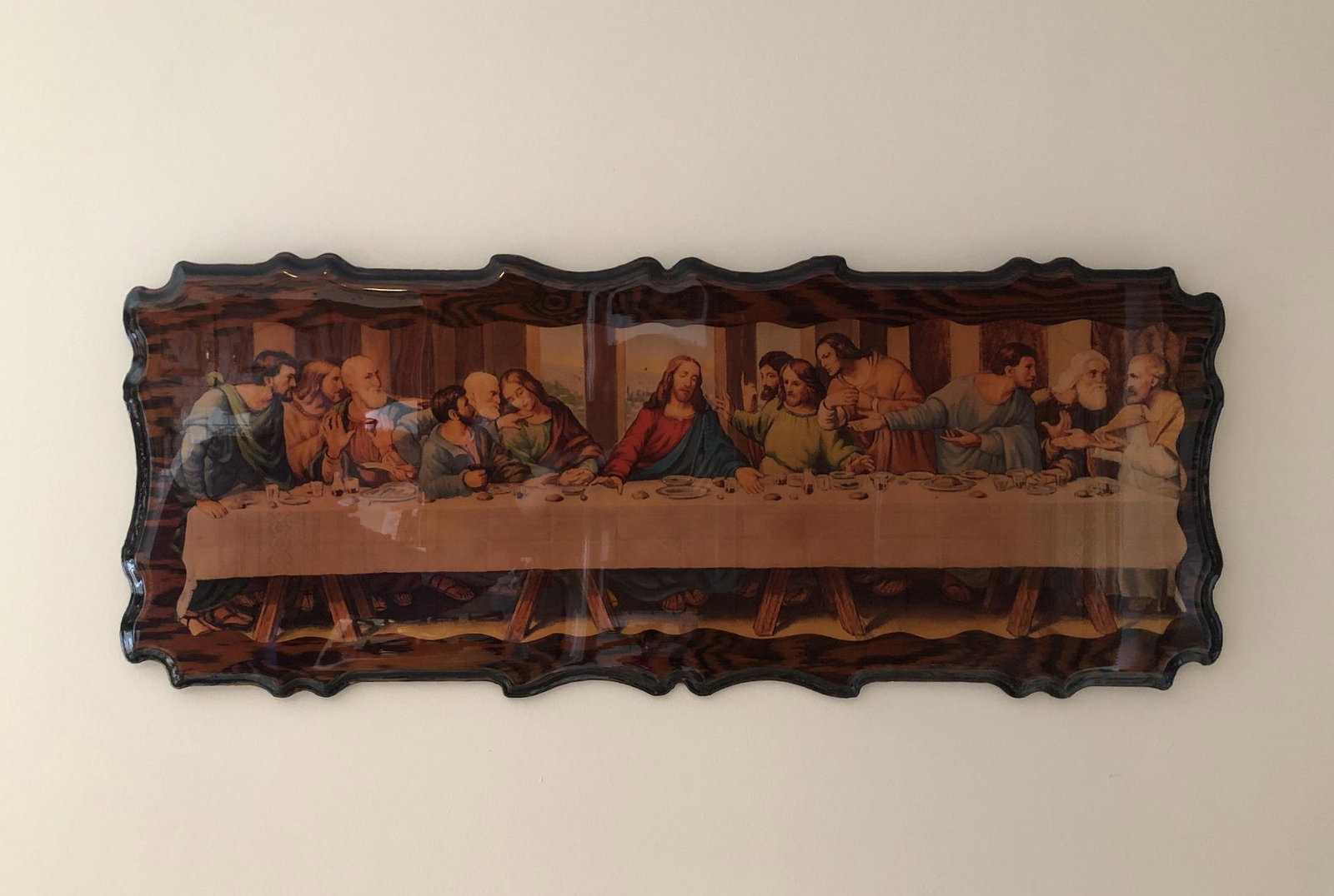 Last Supper Lacquered Wood Plaque Wall Art: 15 by 39-inches in Dimension.