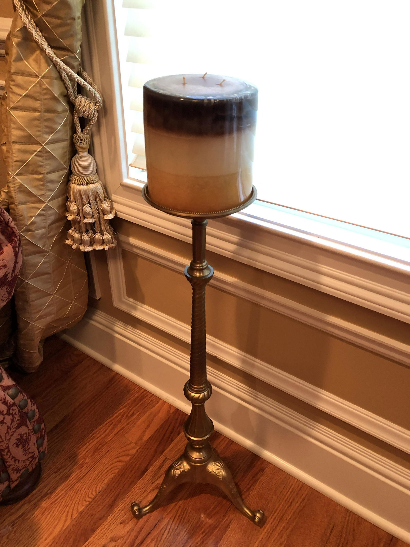 Brass Candle Stand w/3-Wick Candle (1 of 2)