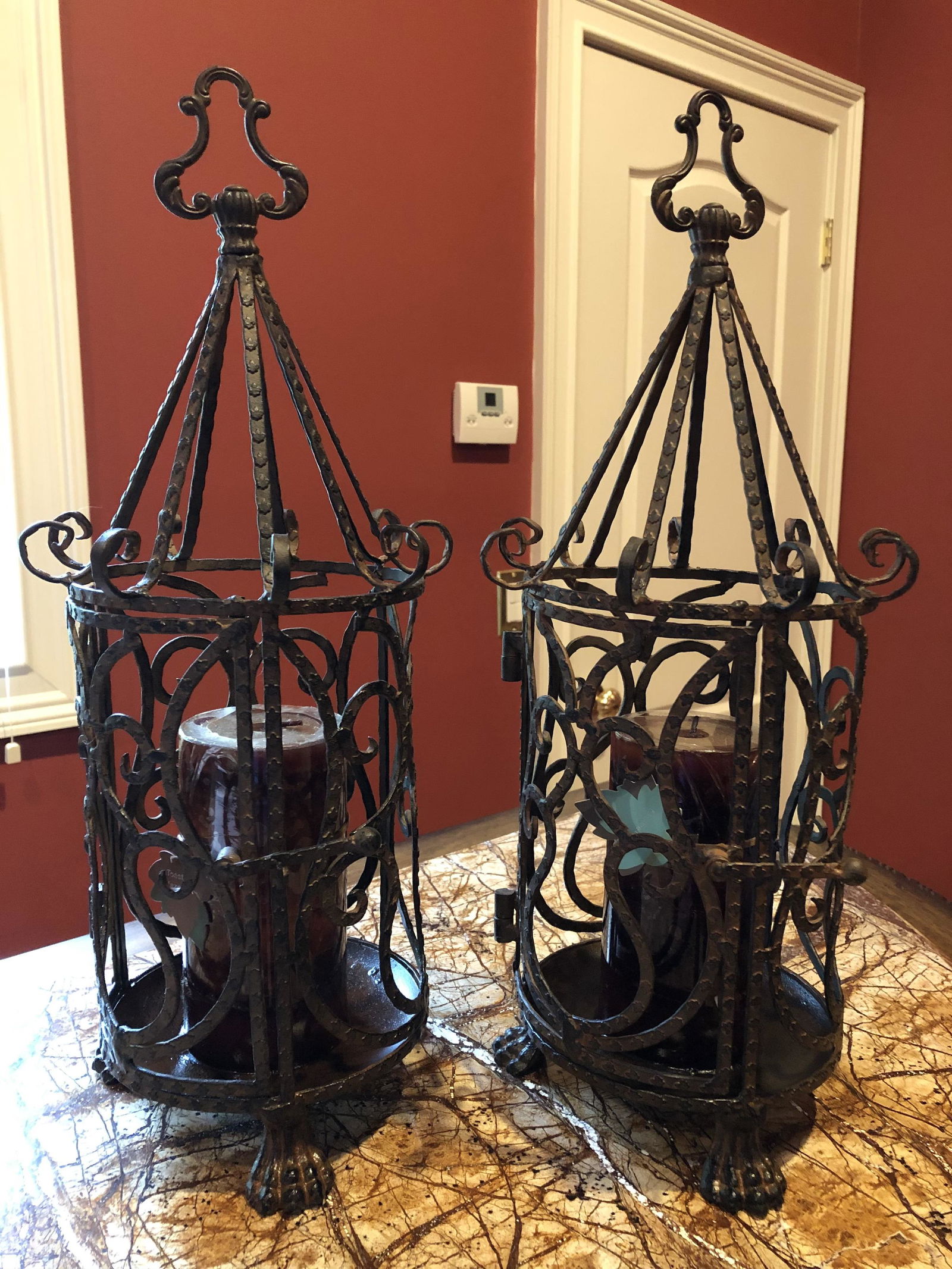 Wrought Iron Style Lantern Candle Pair (1 of 2)