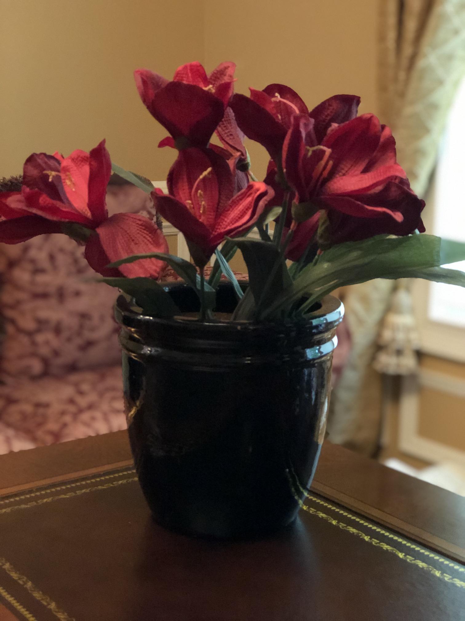 Black Ceramic Pot w/Faux Flowers (1 of 1)