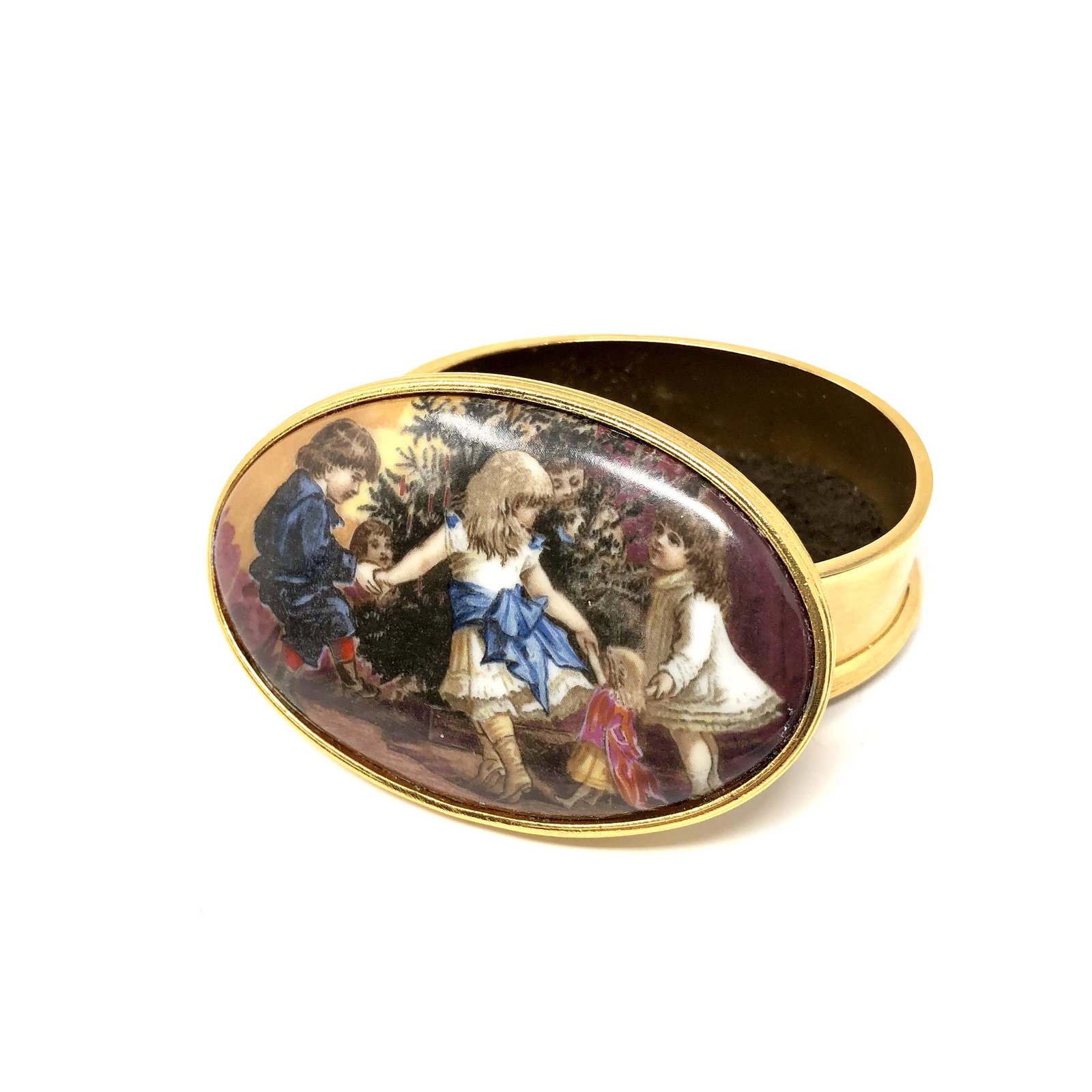 Kaiser Germany Painted Enamel Top Trinket Box: Kaiser Germany Painted Enamel Top Trinket Box. Painted, signed and or marked. Approx. 1-inches Tall by 1 3/4 by 2 1/2-inches In Dimension. In beautiful as-is, as-shown collector condition. Please note