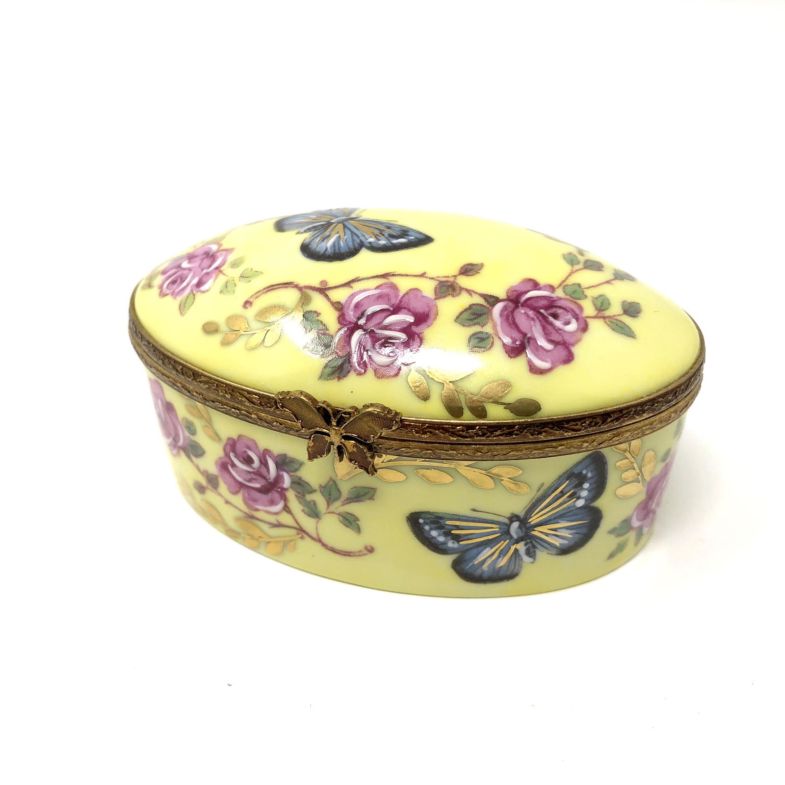 Butterflies and Roses Rochard Numbered Edition Trinket: Butterflies and Roses Rochard Studio Collection Numbered Edition Rehausse Main Limoges France Porcelain Trinket Box. Highly decorated inside and out. Numbered Edition. Hand painted, signed and or mark