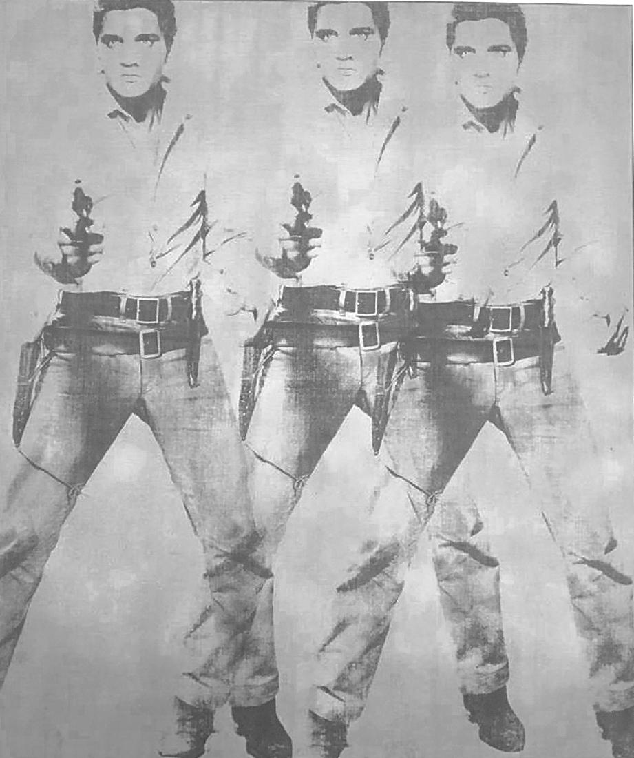 Andy Warhol – “Triple Elvis”.: Litografía firmada en placha y numerada a mano sobre papel BFK infinity. Sello seco en relieve de George Istrael Editeur. En el reverso sello estampado de LEO CASTELLI, NY; sello estampado de Galeria