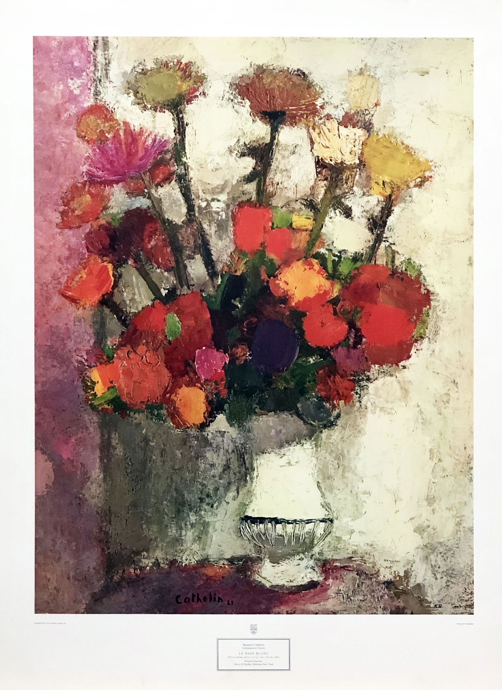 Bernard Cthelin - Le Vase Blanc.: Impresión litográfica de cuadro original. Papel estucado mate de 200 grs/m2. David B findlay Galleries, NY. Notes: En excelente estado de conservación, nunca ha sido enmarcarda !!. Dime