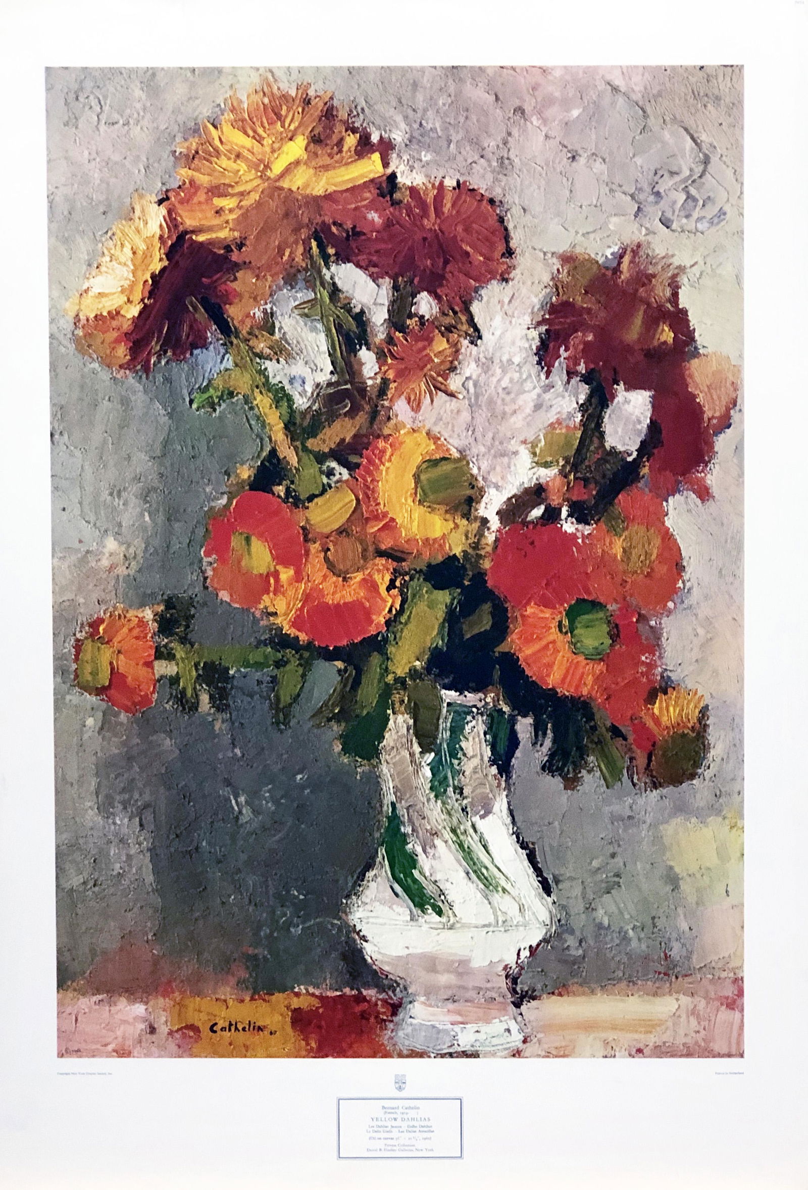 Bernard Cthelin - Yellow dahlias.: Impresión litográfica de cuadro original. Papel estucado mate de 200 grs/m2. David B findlay Galleries, NY. Notes: En excelente estado de conservación, nunca ha sido enmarcarda !!. Dime