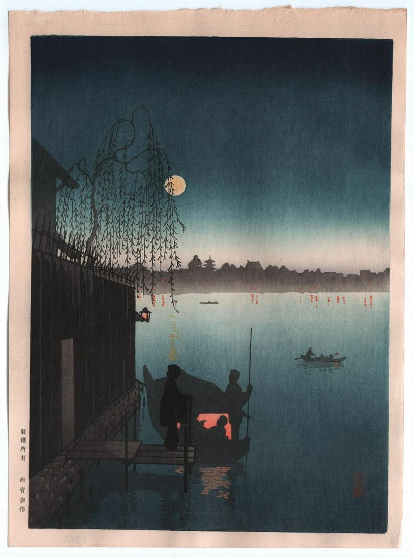 Eijiro woodblock: Evening Cool, Sumida, Night Series (1 of 2)