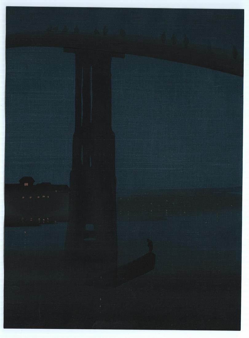 Eijiro woodblock: Night Bridge, Night Series, 1930's (1 of 2)