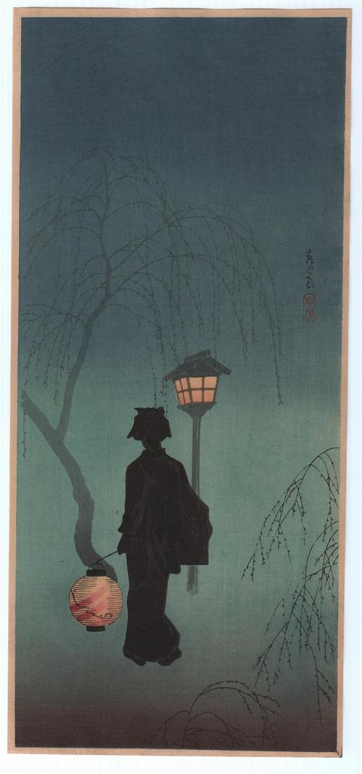 Takahashi Shotei woodblock: Spring Evening, 1936 (1 of 2)