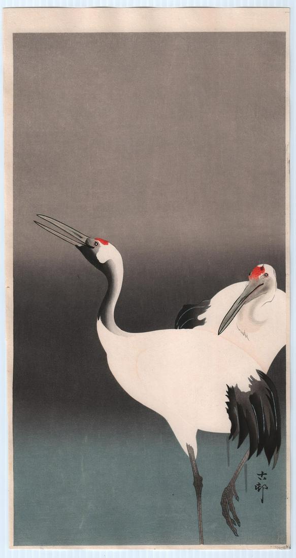 Ohara Koson woodblock: Two Cranes, c.1910's (1 of 2)