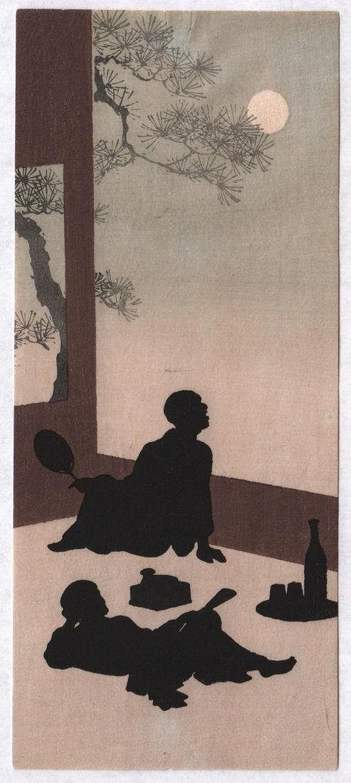 Koho Shoda Woodblock: Silhouette in Moonlight 1930s NR (1 of 2)